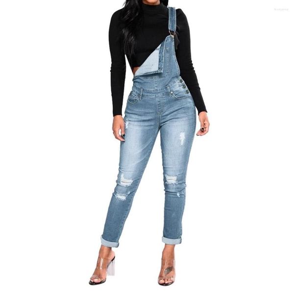 Calças jeans femininas mulheres nádegas rasgadas macacão alça ajustável coxa calças jeans roupas calças