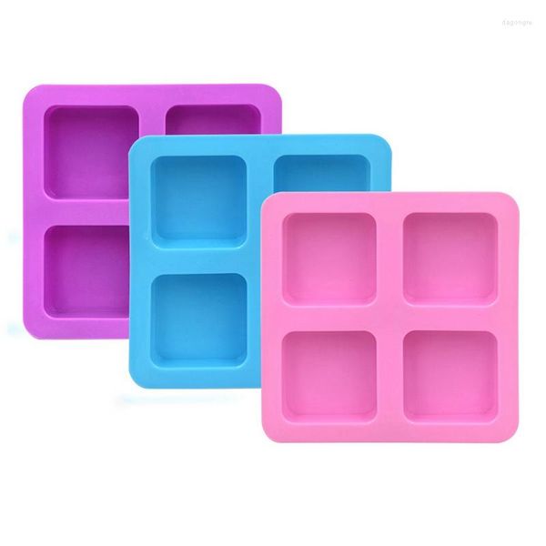 Moldes de cozimento 3 pcs 4 cavidade chocolate coberto molde de biscoito silicone quadrado reutilizável bandejas antiaderentes duráveis fáceis de usar