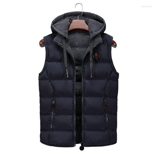 Gilet da uomo Giacca con cappuccio di grandi dimensioni Gilet Autunno e inverno Casual senza maniche Uomo caldo tinta unita Abbigliamento Coppia