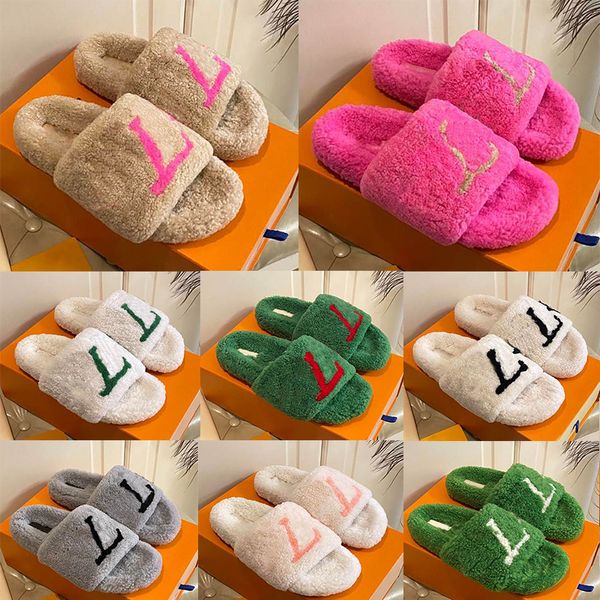 paseo conforto Luxo Interior Hotel designer chinelos Furry Fluffy mulheres slides para homens mulheres Peludo Fofo Lã chinelos de borracha chinelos de casa chinelos de pele