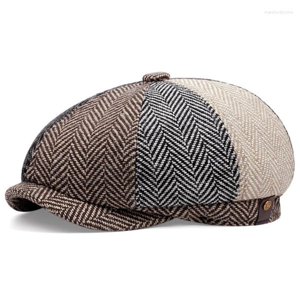 Berets 2023 Herbst Winter Patchwork Baskenmütze Mann Vintage Britische Peaky Blinders Sboy Caps Für Männer Gatsby Cap Männlich Baumwolle Boina