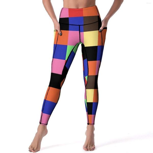 Calças ativas colorblock yoga colorido retalhos leggings de fitness cintura alta estiramento esportes collants estéticos impresso legging presente