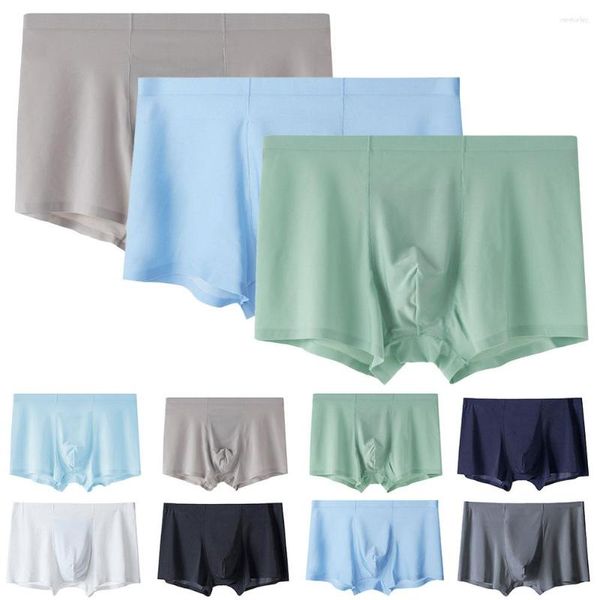 Unterhosen 3-teilige Herren-Unterwäsche aus Eisseide, weich, glatt, Boxershorts, bequeme, seidige Shorts, Beutel, Unterhose, Nachthemd, Badehose