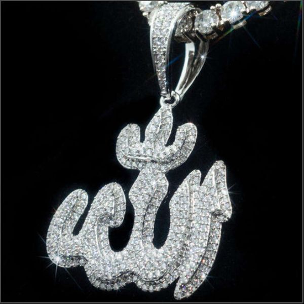 Atacado passe diamante tester gelo fora vvs moissanite 925 prata 2 Polegada allah pingente islam hip hop colar masculino