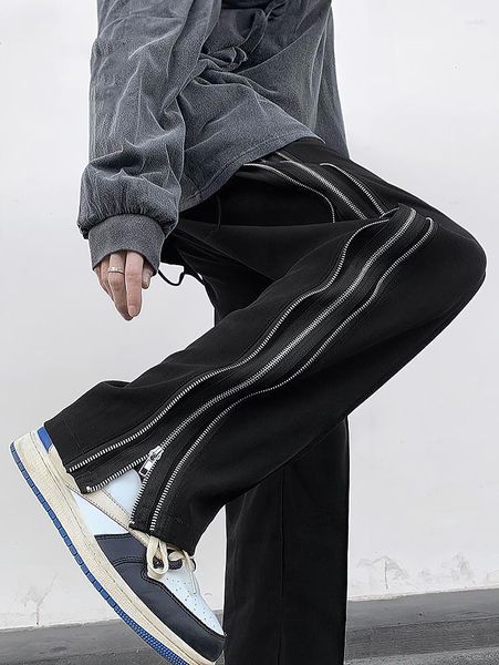 Pantaloni da uomo streetwear cerniera laterale divisa pantaloni larghi casual dritti da uomo outdoor Y2k pantaloni lunghi con paracadute neri 2023