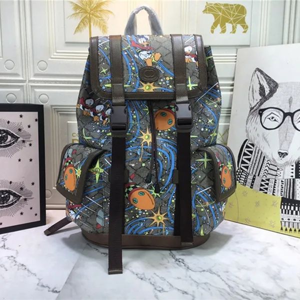 Designer de luxo sacos g colaboração limitada mochila pato 645051 couro revestido médio bege marrom homens mulheres mochilas