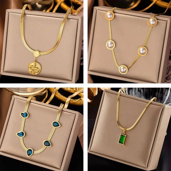 Anhänger Halsketten Mode Edelstahl Halskette Choker für Frauen Wasserdichte Schlüsselbein Kette Zirkon Türkis Luxus Schmuck Geschenk 230928