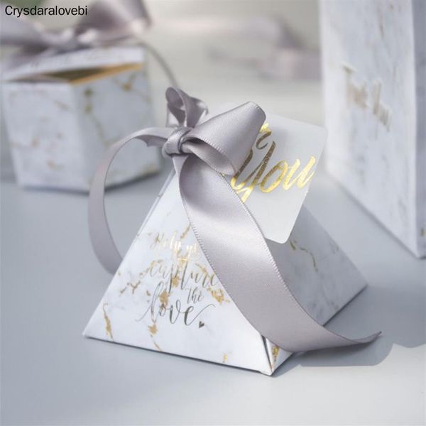 Confezione regalo Scatola di caramelle con piramide di marmo grigio creativo per feste Baby Shower Scatole di carta Confezione di bomboniere Grazie276z