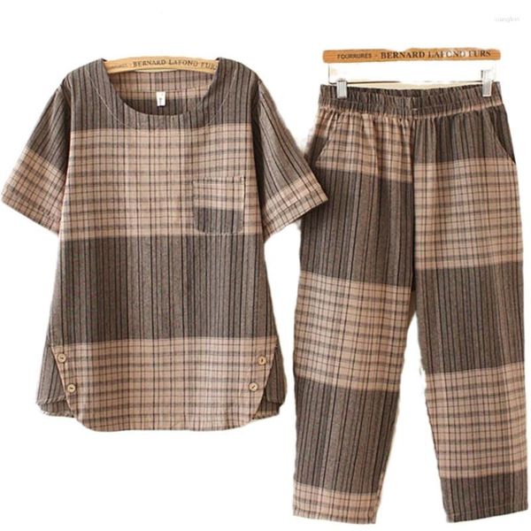 Tute da donna Saldi Classic Plaid Donna Casual 2023 L --- 4XL O Collo Manica lunga T-shirt allentata Pantaloncini Set