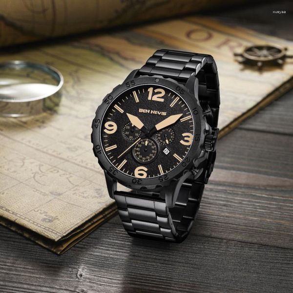 Armbanduhren Sechs Nadel Große Zifferblatt Quarzuhr Für Männer Business Sport Wasserdicht Kalender Timer Edelstahl Armband Uhr Reloj