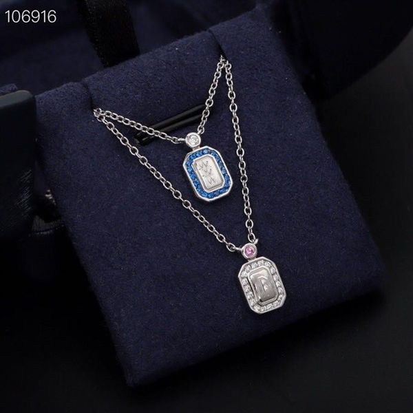 Top Qualität Anhänger Halskette S925 Sterling Silber Bule Kristall Quadrat Parfüm Flasche Charme Kurze Kette Für Frauen Jewelry304D