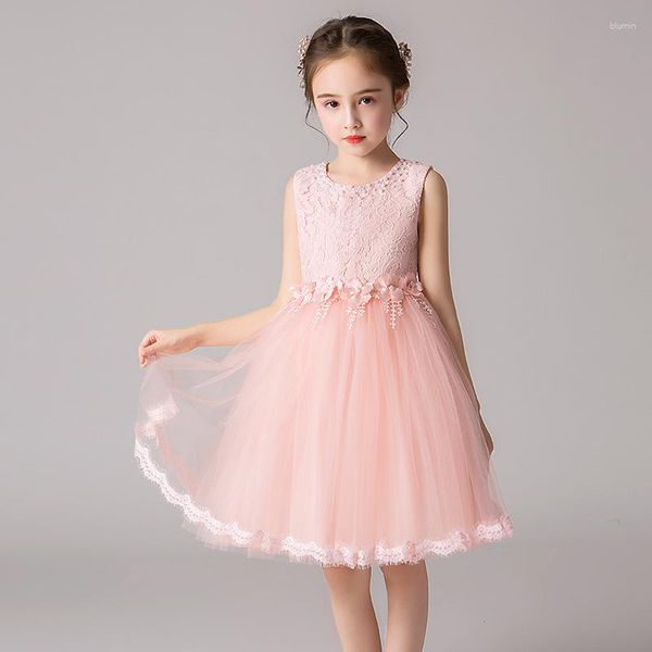 Abiti da ragazza Abito da arrivo per matrimonio Festa di compleanno Bambini Senza maniche Perline Padre e figlia Abito da ballo Abiti per bambini Vestido