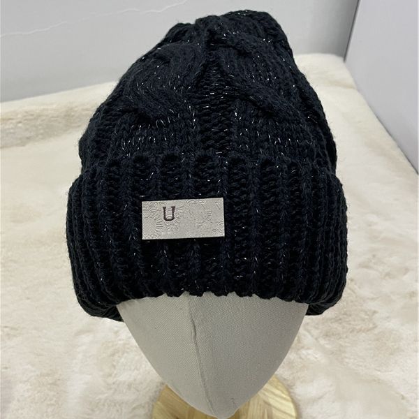 Moda malha gorro de esqui para mulher designer flangeamento engrossar gorros inverno quente grosso fio chapéu quente chapéus de esqui