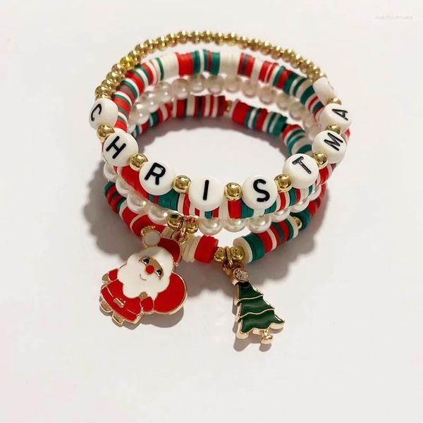 Link pulseiras estilo natal argila de polímero frisado pulseira doce linda árvore de pérolas todos combinando acessórios de mão dos desenhos animados