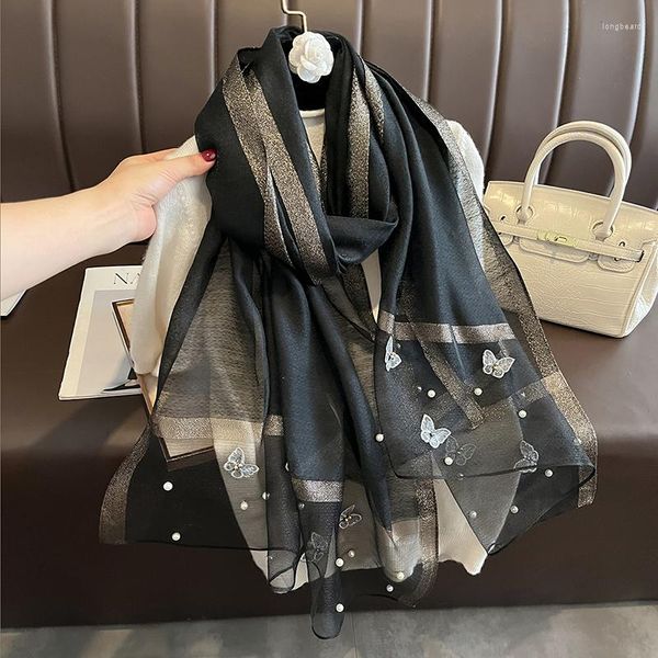 Schals 2023 Frauen Winter Warme Wolle Schal Schal Mode Solide Seide Schmetterling Perle Design Pashmina Stickerei Kopftuch