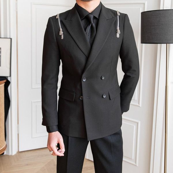 Ternos masculinos de alta qualidade com zíper design duplo breasted vestido terno 2 peças casamento para homens negócios formal casual festa baile traje