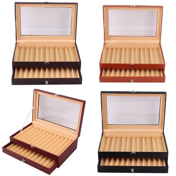 Schmuckbeutel Taschen 24 Fächer Holz-Füllfederhalter-Vitrine Luxus-PU-Lederetui Organizer249z