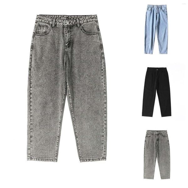 Jeans da uomo Pantaloni grandi alti Camera da letto Larghi tinta unita lavato Harem Taglia grande Moda casual