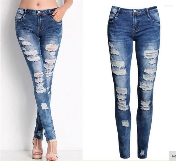 Jeans da donna Harem Vintage Blue Denim Hole Donna Pantaloni da fidanzato Pantaloni da cowboy a figura intera Vaqueros Mujer