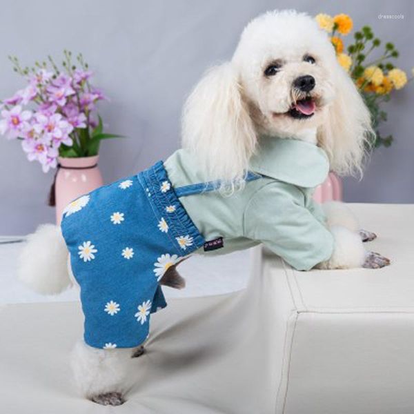 Hundebekleidung 2023 Wintermantel Warme Bequeme Teddy Denim Kleidung Kleine Blume Haustiere Katze Overalls Vierbeinige Kleidung S-2XL