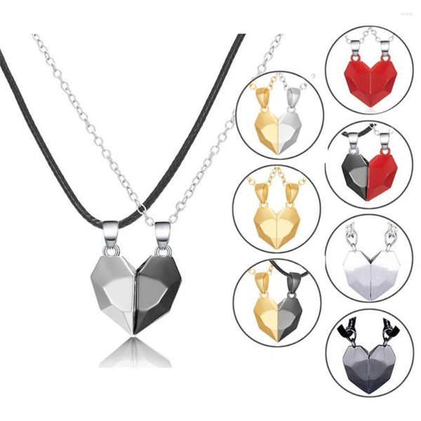 Anhänger Halsketten 2 stücke Magnetische Paar Paare Halskette Freundschaft Herz Liebhaber Facettierte Charme Für Frauen Mann Valentinstag Geschenk