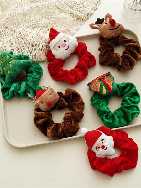 Haarschmuck 1 Stück Scrunchies Weihnachtsstirnband Cartoon Niedlicher Weihnachtsmannbaum Elch Plüschseil Frauen Mädchen Weihnachtsgeschenke