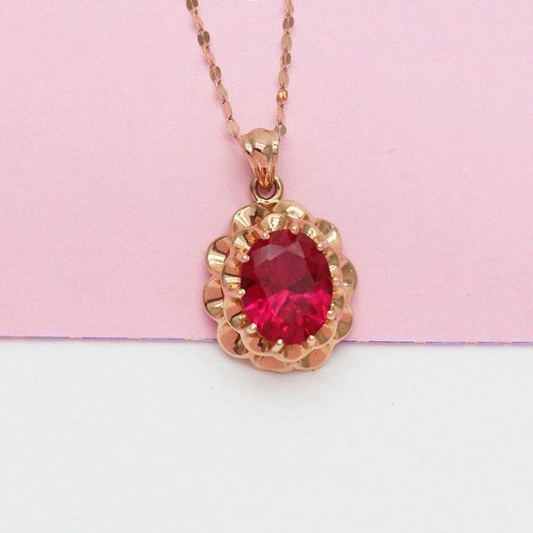 Collane con ciondolo Russia 585 Oro viola Squisita pietra rossa da donna Edizione coreana semplificata Placcata Collo colorato rosa 14K