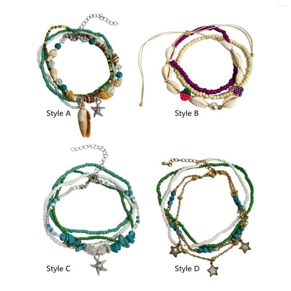 Tornozeleiras frisadas Boho Foot Jewelry Chain para mulheres e meninas de verão de praia