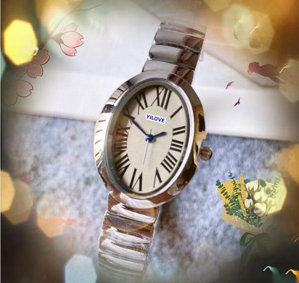 Forma oval mostrador romano quartzo bateria movimento relógio feminino tanque série fina cinto de aço inoxidável pulseira clássico generoso relógios de pulso montre de luxe presentes