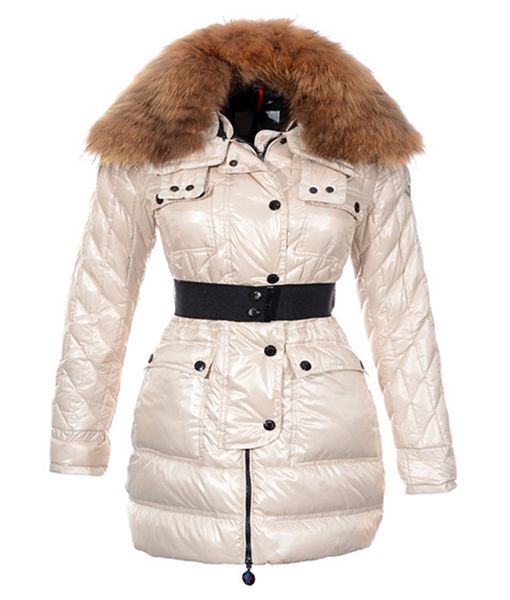 Autunno Inverno Donna Piumino d'anatra bianco Parka Cerniera Giacche monopetto Pelliccia con cappuccio Cintura spessa Cappotti lunghi slim da donna MKW23006