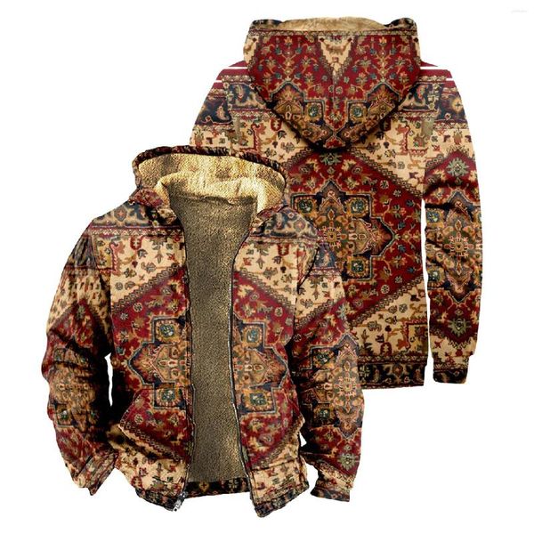 Мужские куртки, зимние пальто, утепленные, теплые для мужчин, флисовое пальто, этнические ацтекские народные толстовки с геометрическим рисунком, уличная одежда, одежда с длинными рукавами