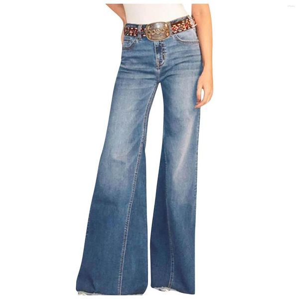 Damen Jeans Hose Damen Mode High Waist Wash Wide Leg Denim Hose Vintage Flare Kleidung