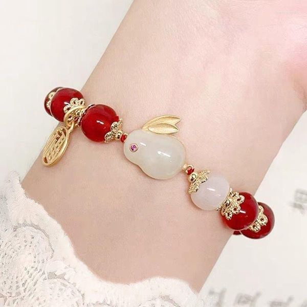 Strand hetian jade charme pulseira para mulheres homens casal vermelho marau mão-tecido corda preta presentes de aniversário amigos