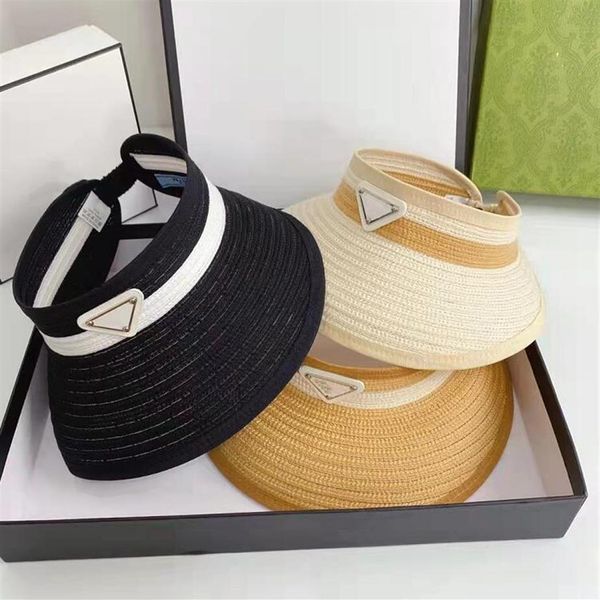 Cappelli di paglia fatti a mano da donna Visiera parasole anti-UV Triangolo Berretto di rafia naturale Protezione solare esterna estiva Cappello a tesa larga Parte superiore vuota Beac339y