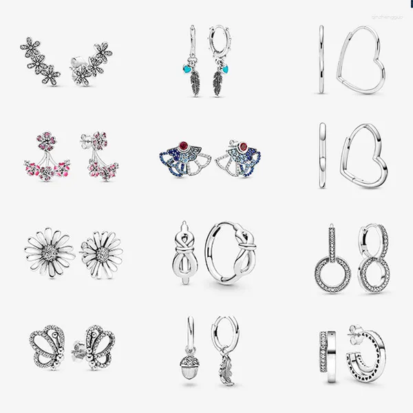 Orecchini con perno LR Pan-Style Farfalla Argento 925 Donne Piercing all'orecchio Cuore Margherita Fiore Dormiente Orecchino Fine Jewelry 2023 Trend