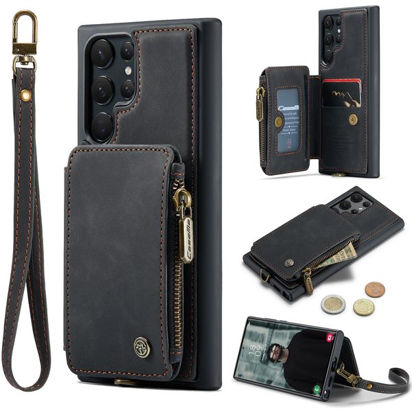 CaseMe Retro-Leder-Kartenhalter mit Reißverschluss, Brieftaschen-Hüllen für Samsung Galaxy S23 Ultra S22 S21 S20 Note 20 A54 A34 A14, stoßfeste RFID-blockierende Handyhülle