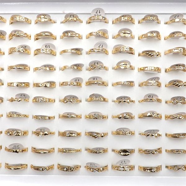 50 pçs / lote simples senhoras cor de ouro anéis de dedo zircônia elemento design misto para amantes248a