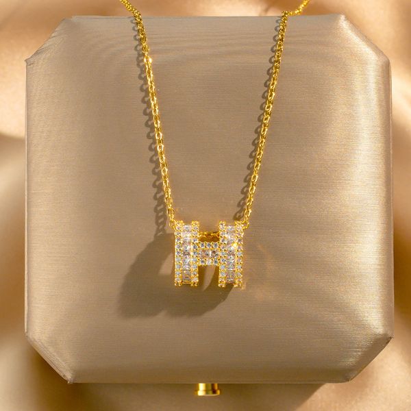 Designer di fascia alta Lettera di diamante Full Diamond H Intarsio femmina Exquisito Gollarbone Zircon Collarbone Chain