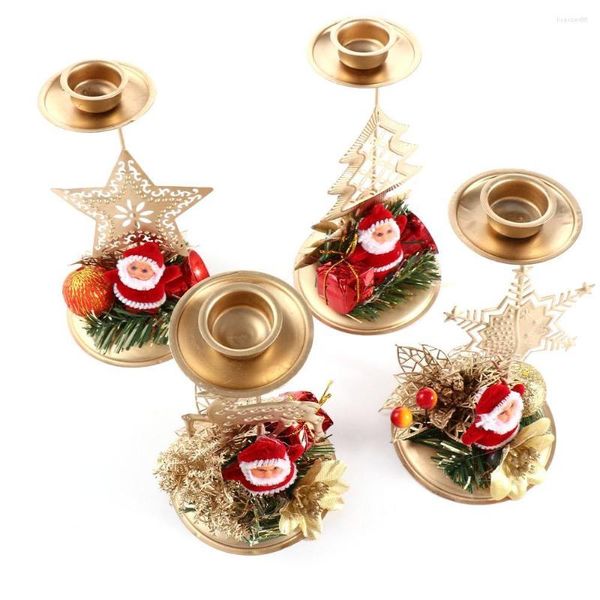 Portacandele Regalo di Natale Babbo Natale Stella in metallo Pilastro decorativo Ornamento natalizio Portacandele