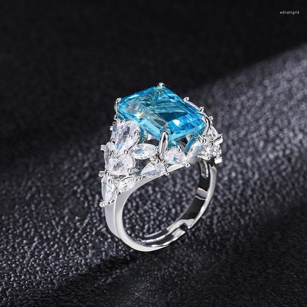 Cluster Ringe Q Finger Ring Blau Zirkon Stein Für Frauen Einfache Trendy Persönlichkeit Mode Geschenk Schmuck Zubehör