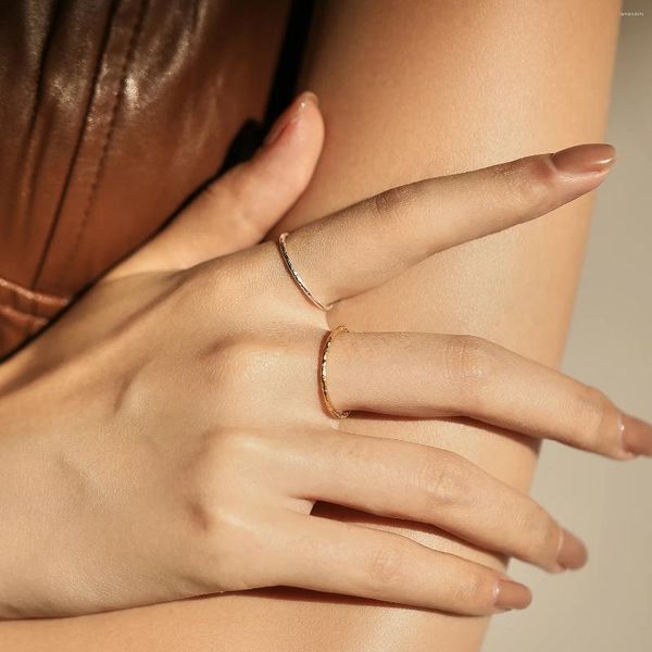 Anéis de cluster 925 prata esterlina simples estilo de design de folha empilhável na moda anel de dedo charme jóias de cor de ouro para presentes femininos