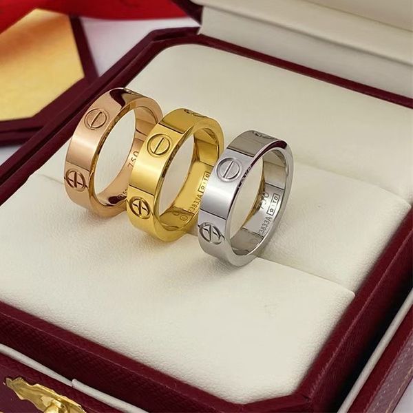 Titanyum çelik klasik halka damga ile basit stil mektup kristal parmak yüzüğü gümüş altın gül altın 4/5/6mm