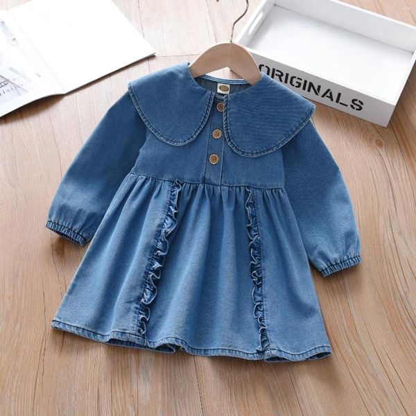 Abiti da ragazza Neonate Abito in denim 2023 Abbigliamento per bambini Carino manica lunga A-line Principessa Coreana Bambini Abiti larghi