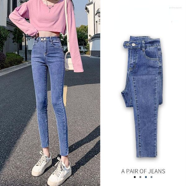 Calças de brim femininas casuais calças jeans vintage magro para senhoras moda estilo básico estiramento lápis angustiado l42