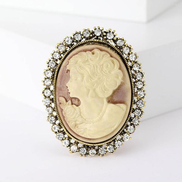 Broches estilo gótico vintage strass cameo cabeça pino estátua beleza broche para roupas femininas saco chapéu acessórios jóias