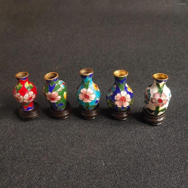 Set di cinque vasi Cloisonne della collezione cinese di figurine decorative