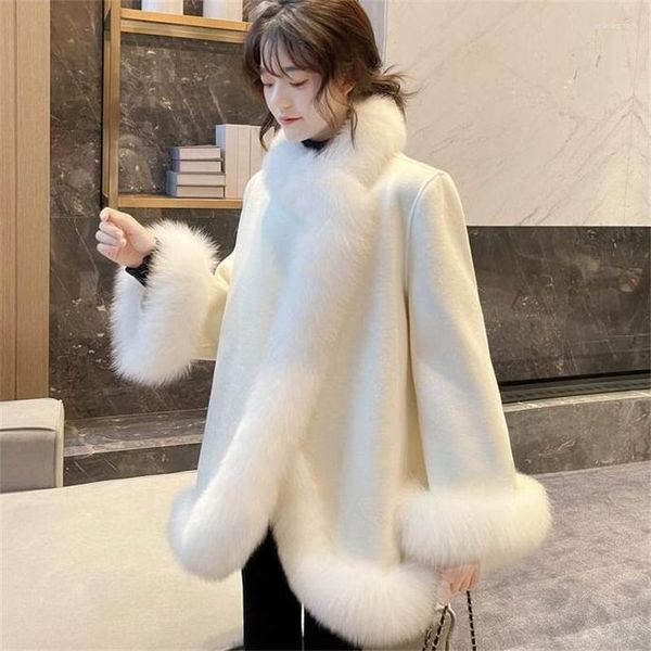 Pele feminina zxryxgs boa qualidade imitação casaco feminino moda jaqueta 2023 outono inverno elegante solto capa xale roupas