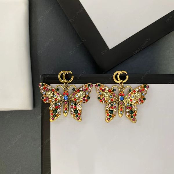 Orecchino di moda colorato diamante farfalla ciondola lampadario orecchino designer di marca orecchini pendenti festa di nozze da donna con scatola