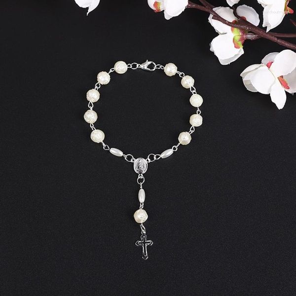 Link Armbänder 2024 Perlen Rosenkranz Armband Christus Jesus Anhänger Jahrestag Schmuck Geschenk für Frauen Männer Religiöse Katholische