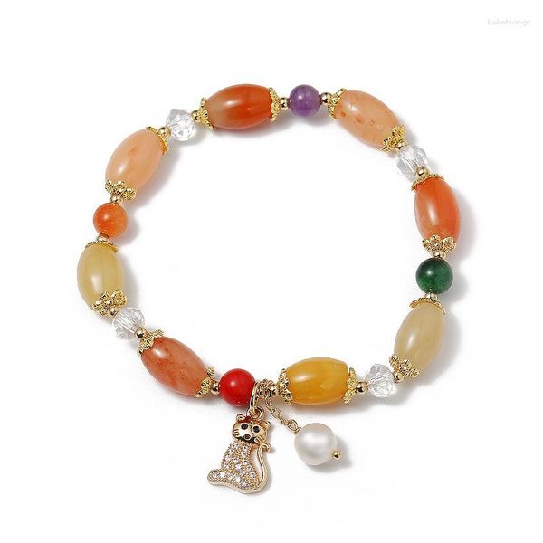 Braccialetti con ciondoli Squisito braccialetto di cristallo naturale di giada drago giallo multicolore per donna